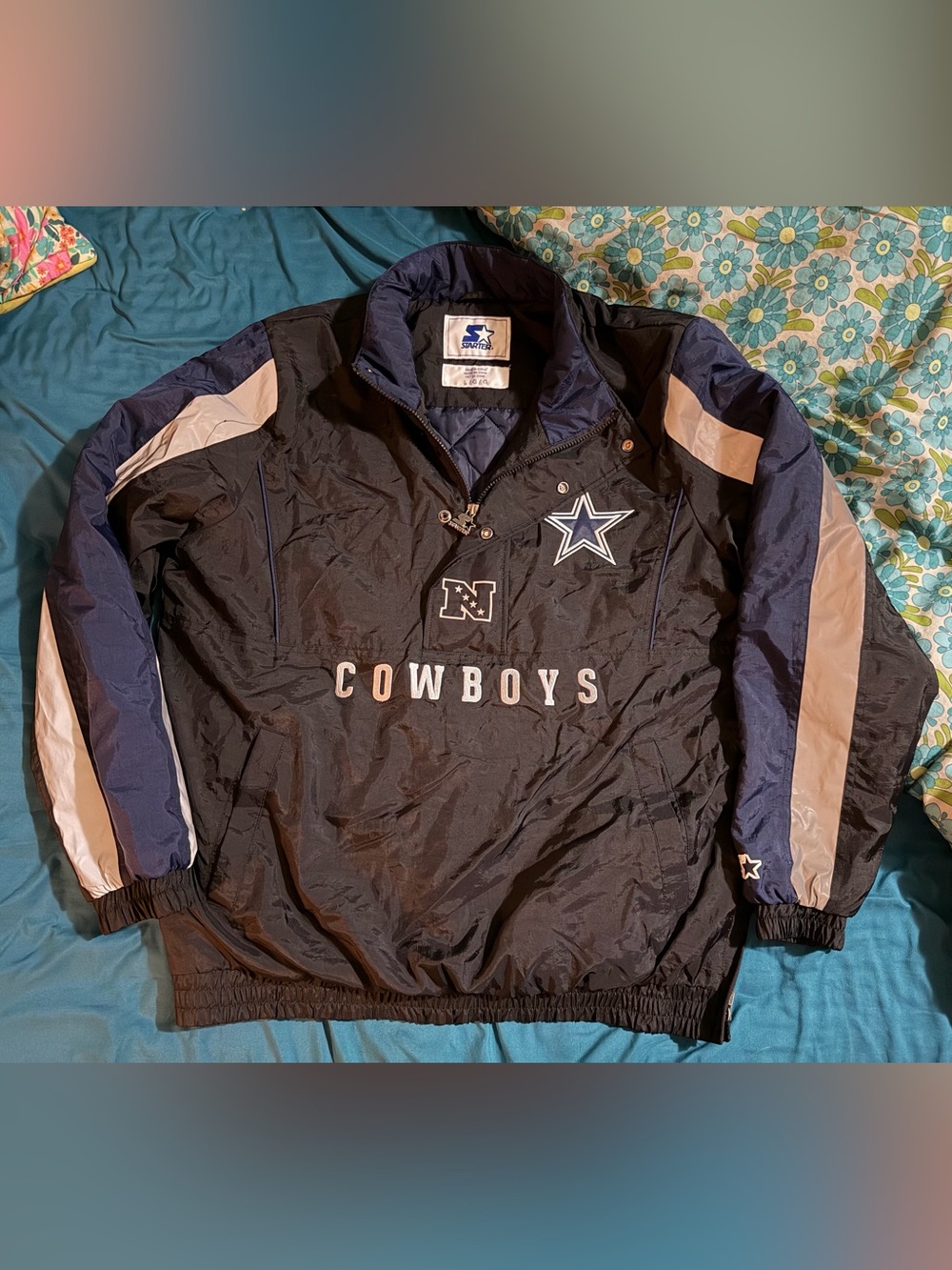 STARTER Dallas Cowboys Black & Navy Pullover Jacket